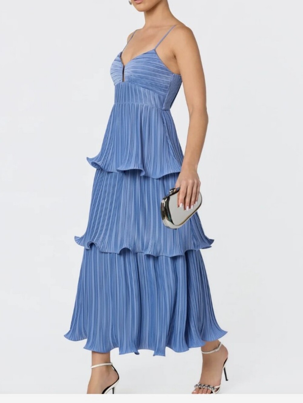 ASTR The Label Lupin Blue Tiered Maxi Pleated Dress - Picture 2 of 9
